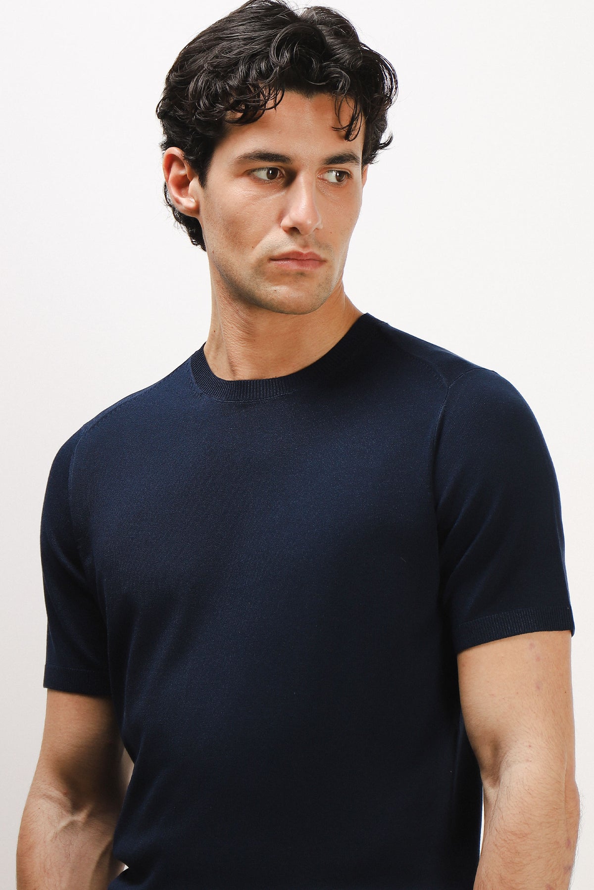 T-SHIRT GIRCOLLO IN MAGLINA BLEU