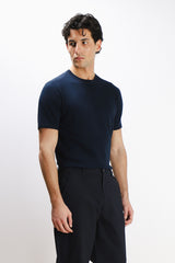 T-SHIRT GIRCOLLO IN MAGLINA BLEU