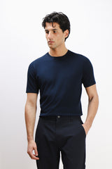 T-SHIRT GIRCOLLO IN MAGLINA BLEU