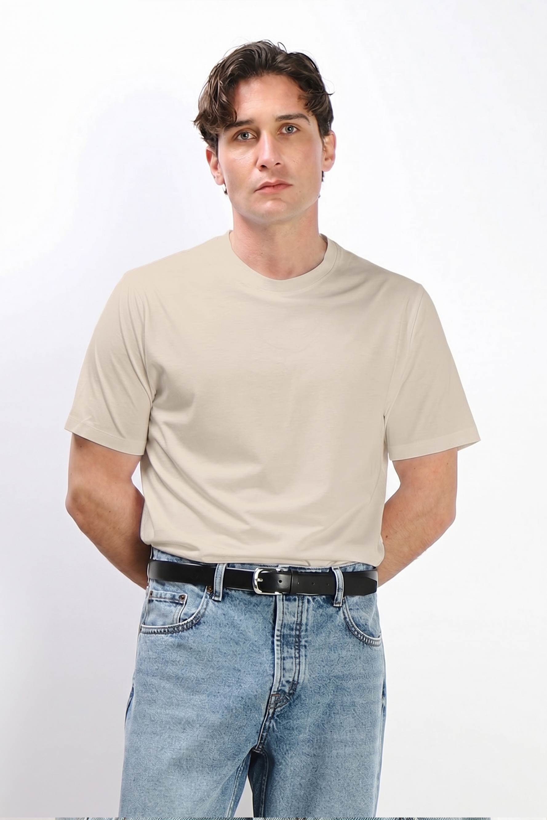 T-SHIRT GIROCOLLO IN COTONE MORBIDO SABBIA
