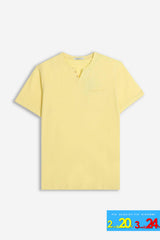 T-SHIRT COLLO A GOCCIA IN SLUB GIALLO CHIARO