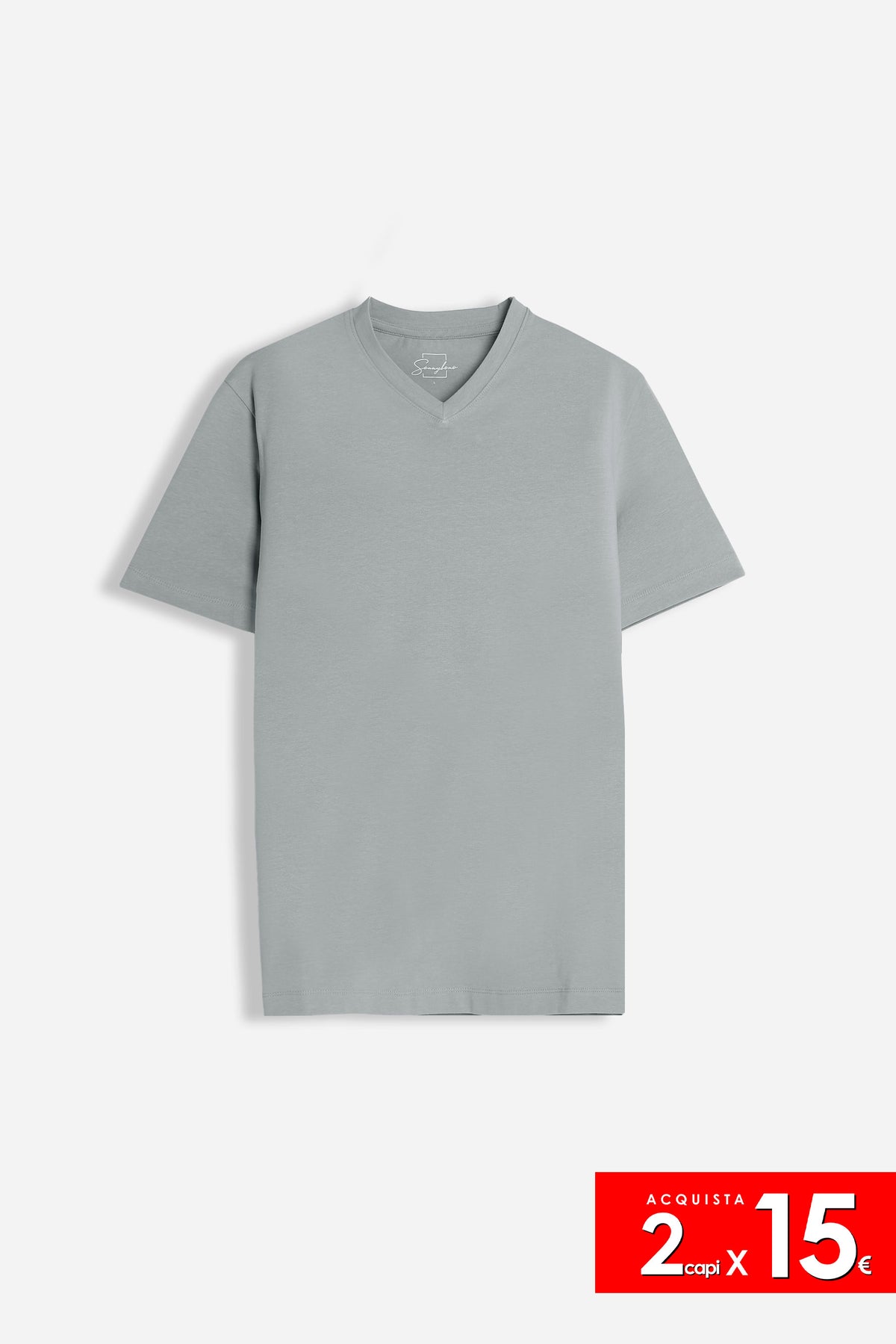 T-SHIRT SCOLLO A V BASIC STRETCH GRIGIO SCURO