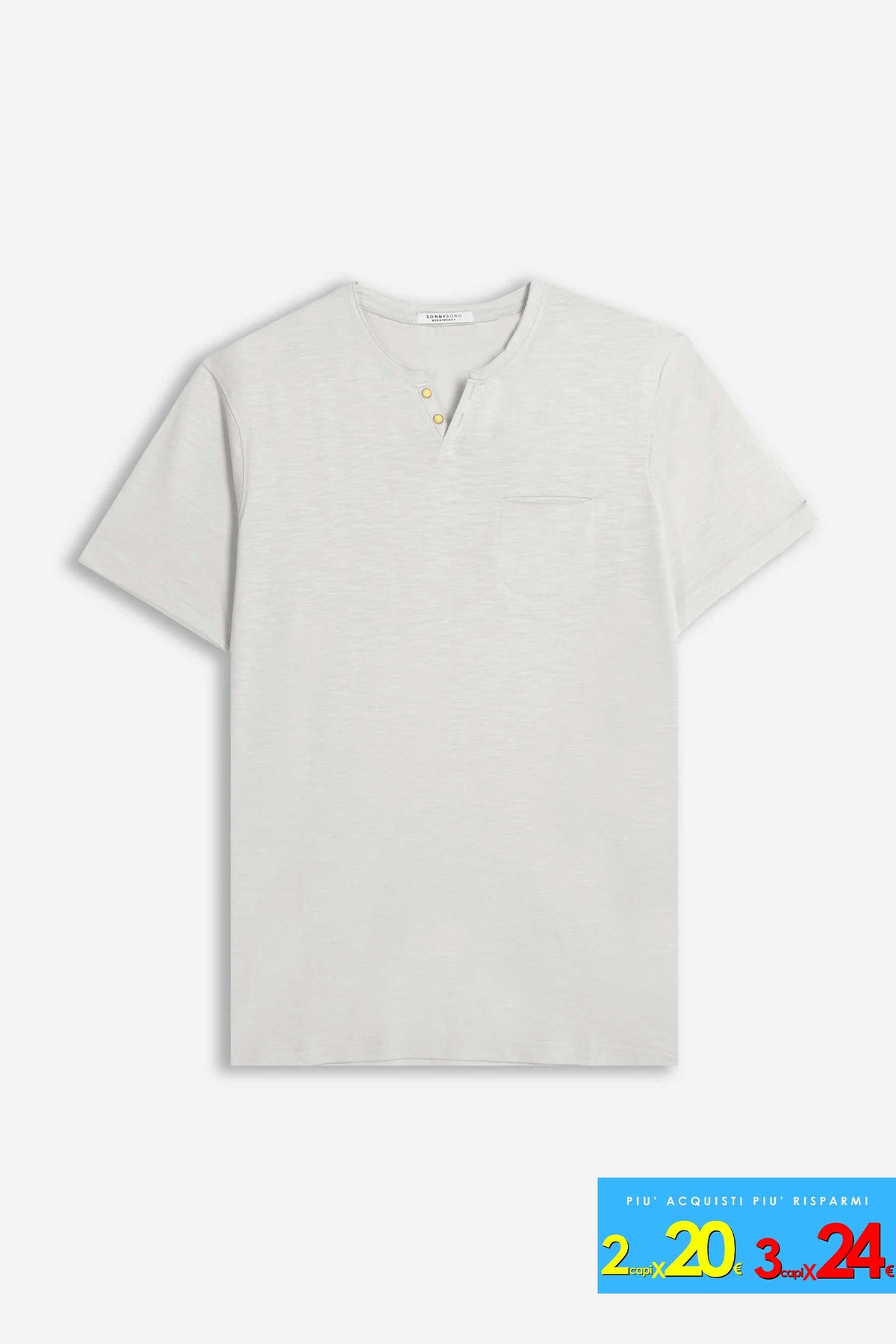 T-SHIRT COLLO A GOCCIA IN SLUB GRIGIO CHIARO