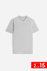 T-SHIRT SCOLLO A V BASIC STRETCH GRIGIO GHIACCIO