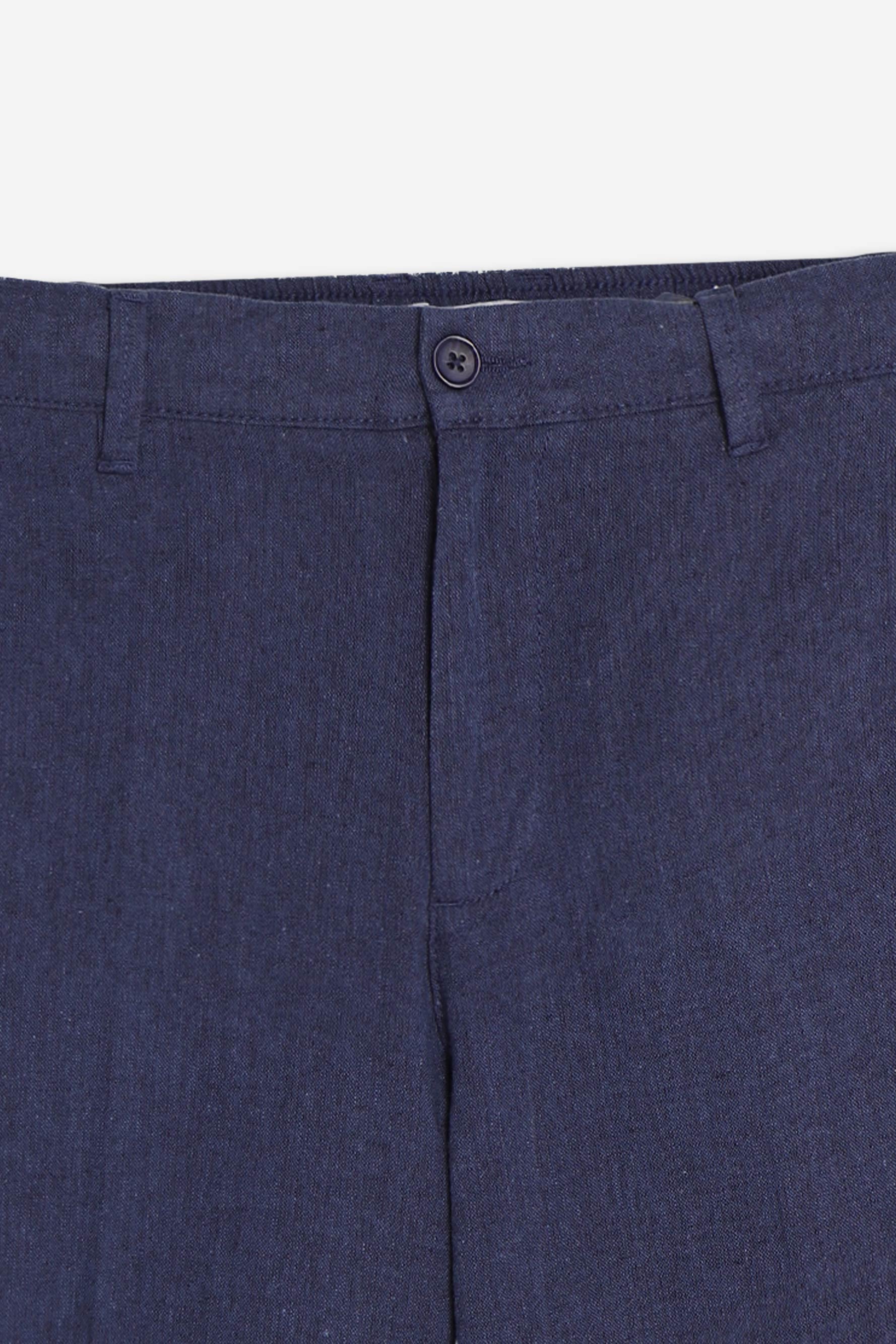 BERMUDA MISTO LINO MEZZA COULISSE BLEU