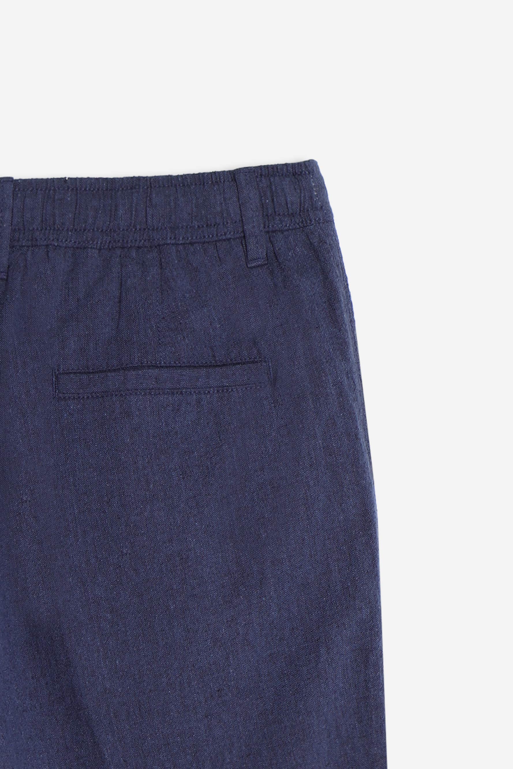 BERMUDA MISTO LINO MEZZA COULISSE BLEU