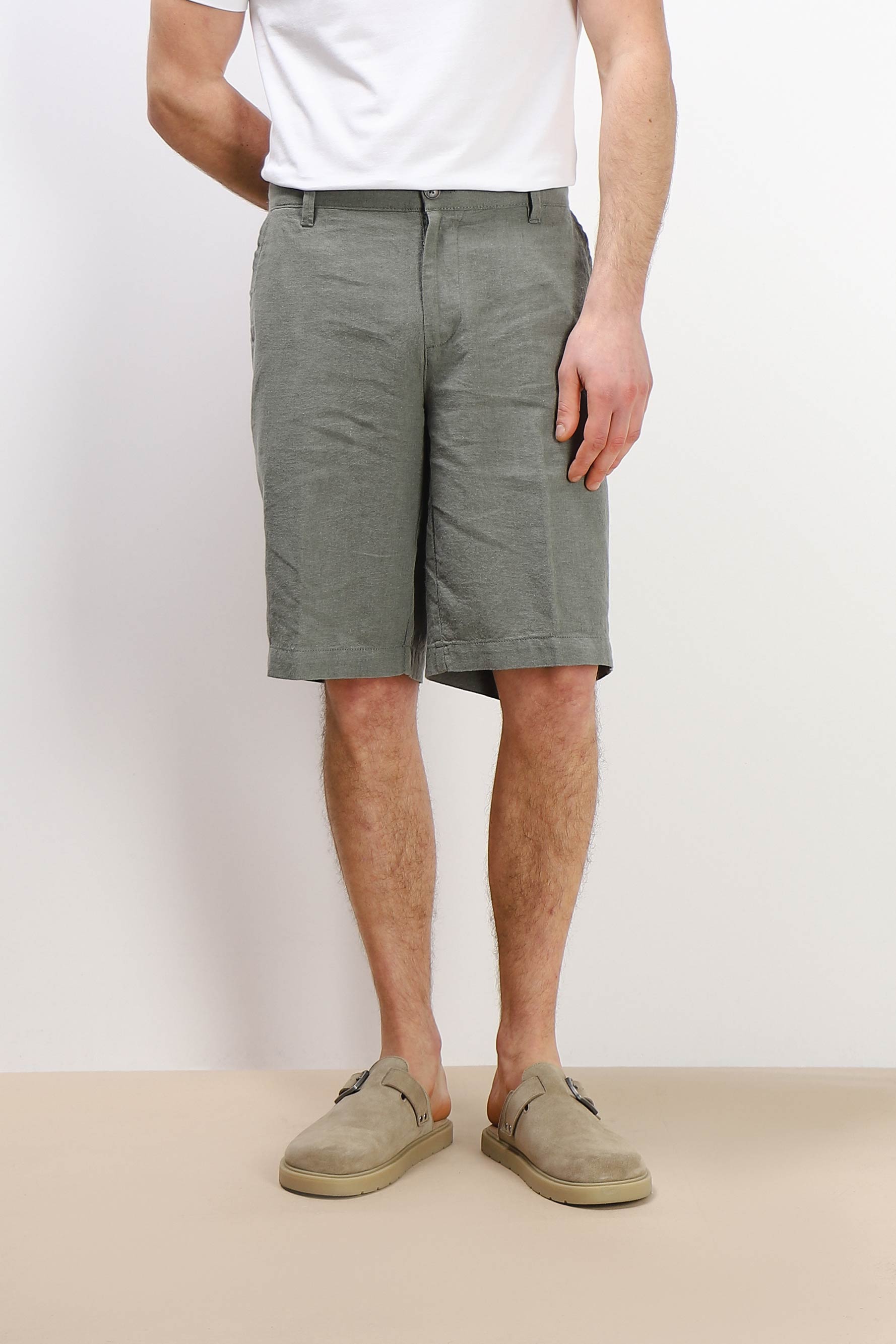 BERMUDA MISTO LINO MEZZA COULISSE VERDE MILITARE