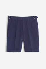 BERMUDA MISTO LINO CON FIBBIE LATERIALI BLEU