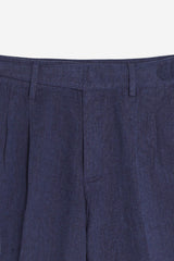 BERMUDA MISTO LINO CON FIBBIE LATERIALI BLEU