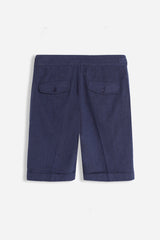 BERMUDA MISTO LINO CON FIBBIE LATERIALI BLEU