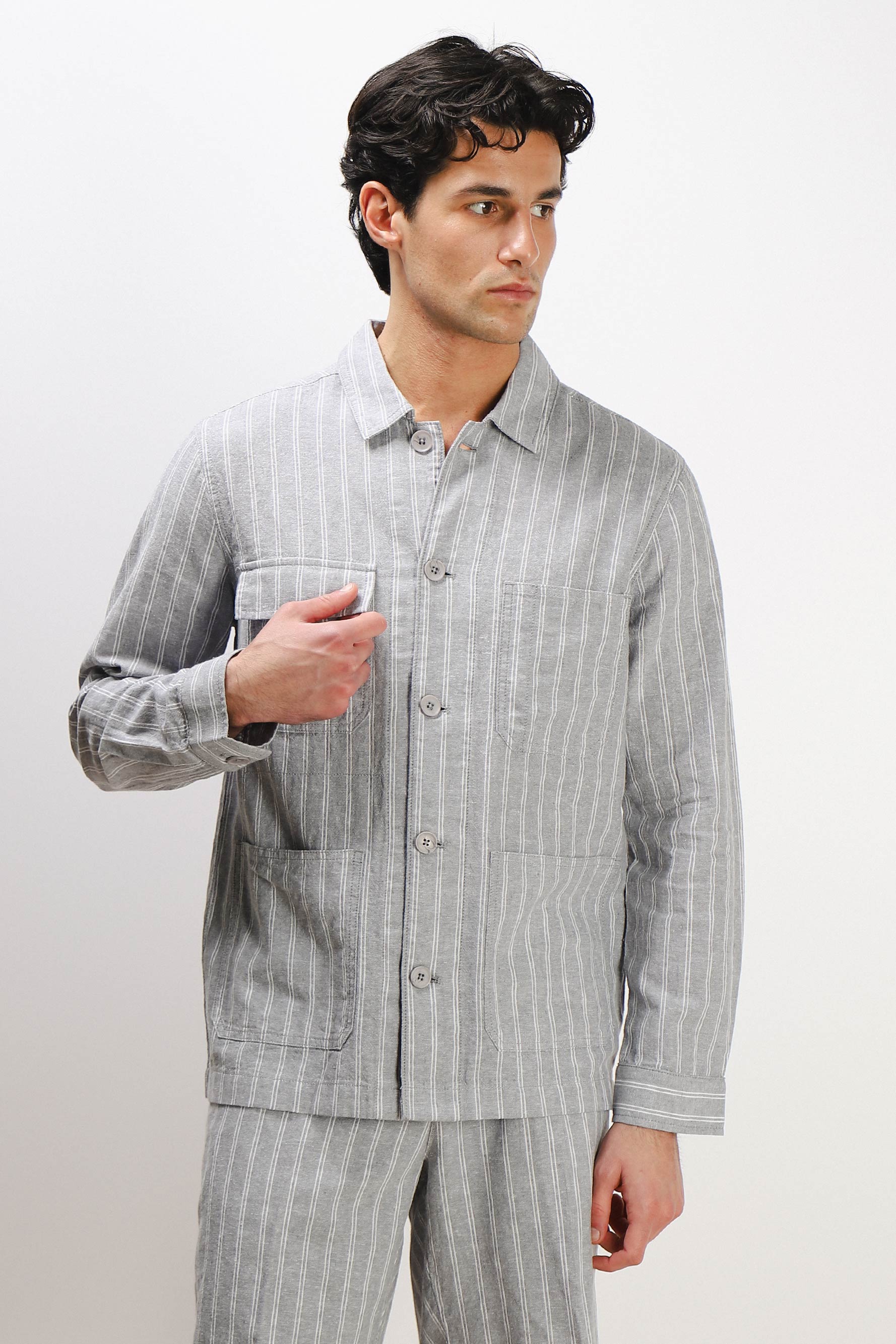 OVERSHIRT IN MISTO LINO F GRIGIO