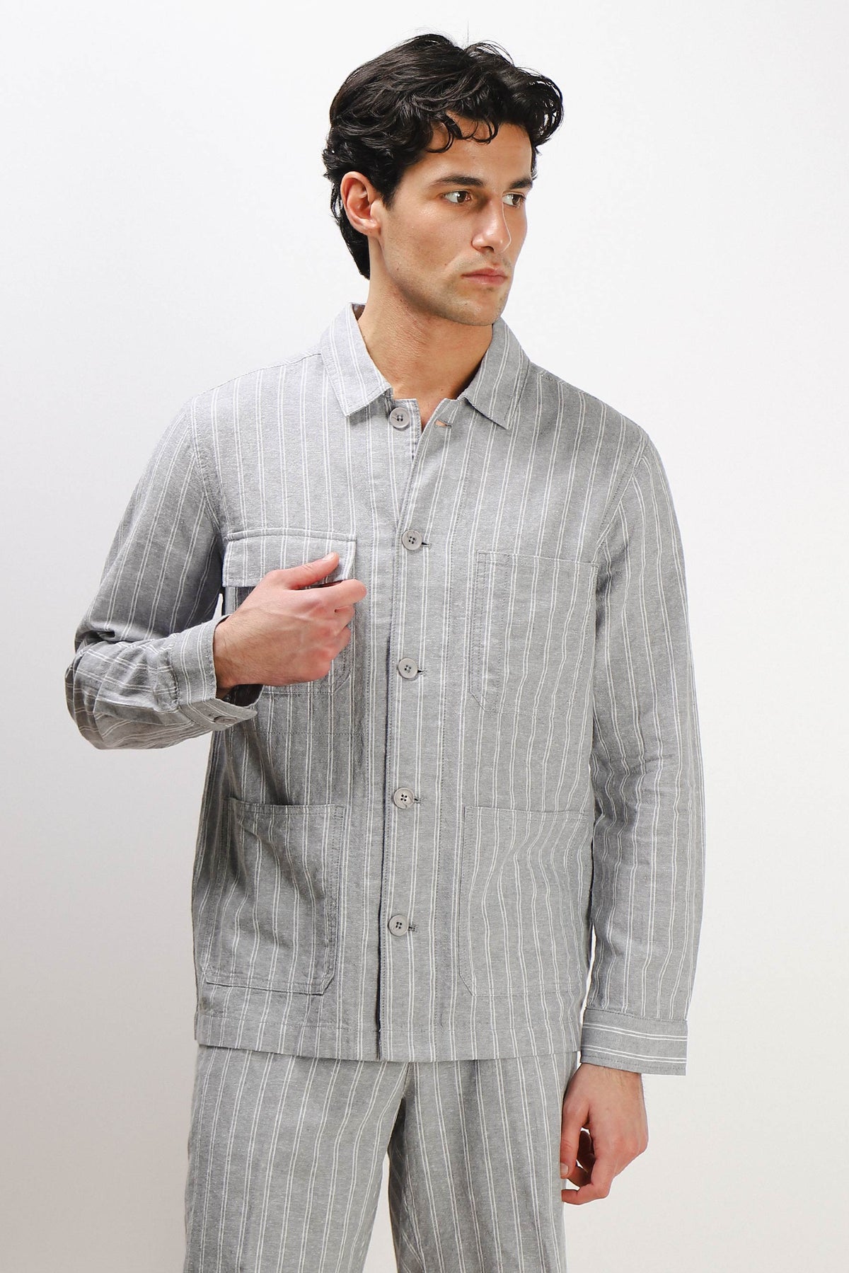 OVERSHIRT IN MISTO LINO F GRIGIO