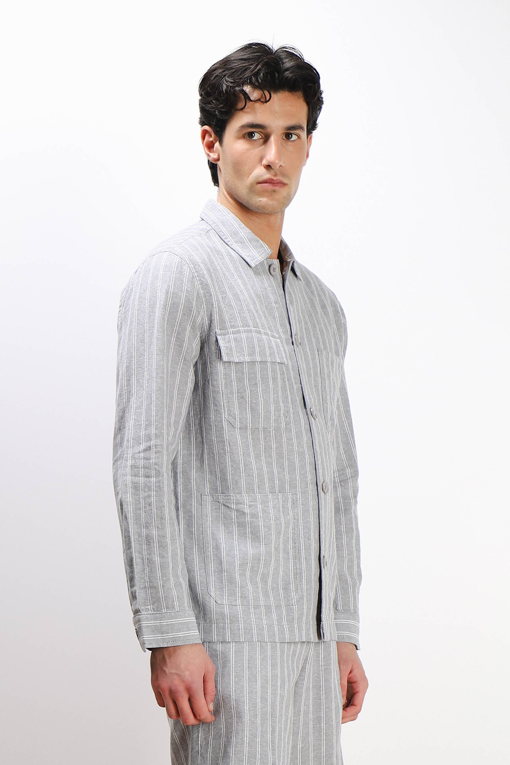 OVERSHIRT IN MISTO LINO F GRIGIO