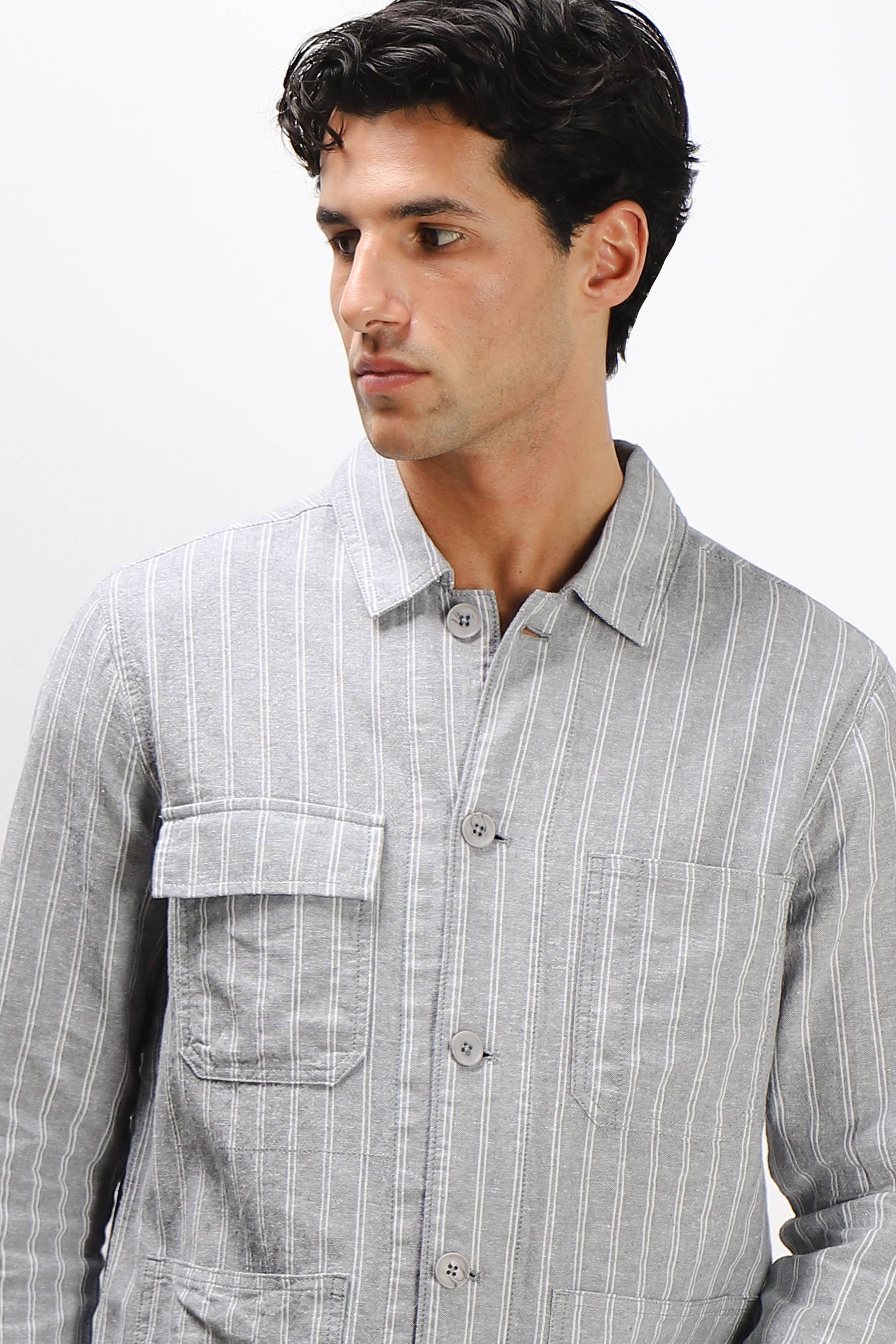 OVERSHIRT IN MISTO LINO F GRIGIO