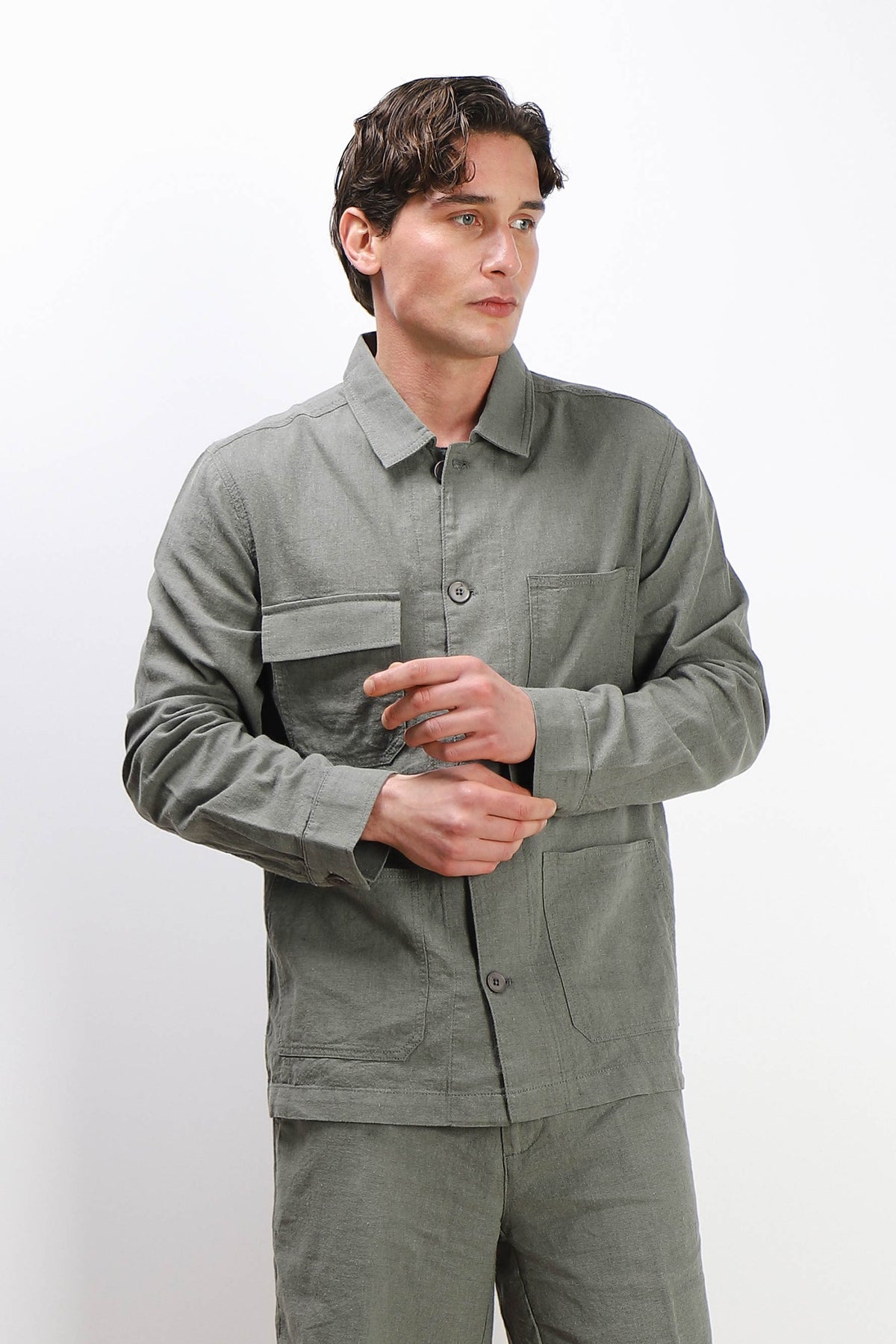 OVERSHIRT IN MISTO LINO VERDE MILITARE