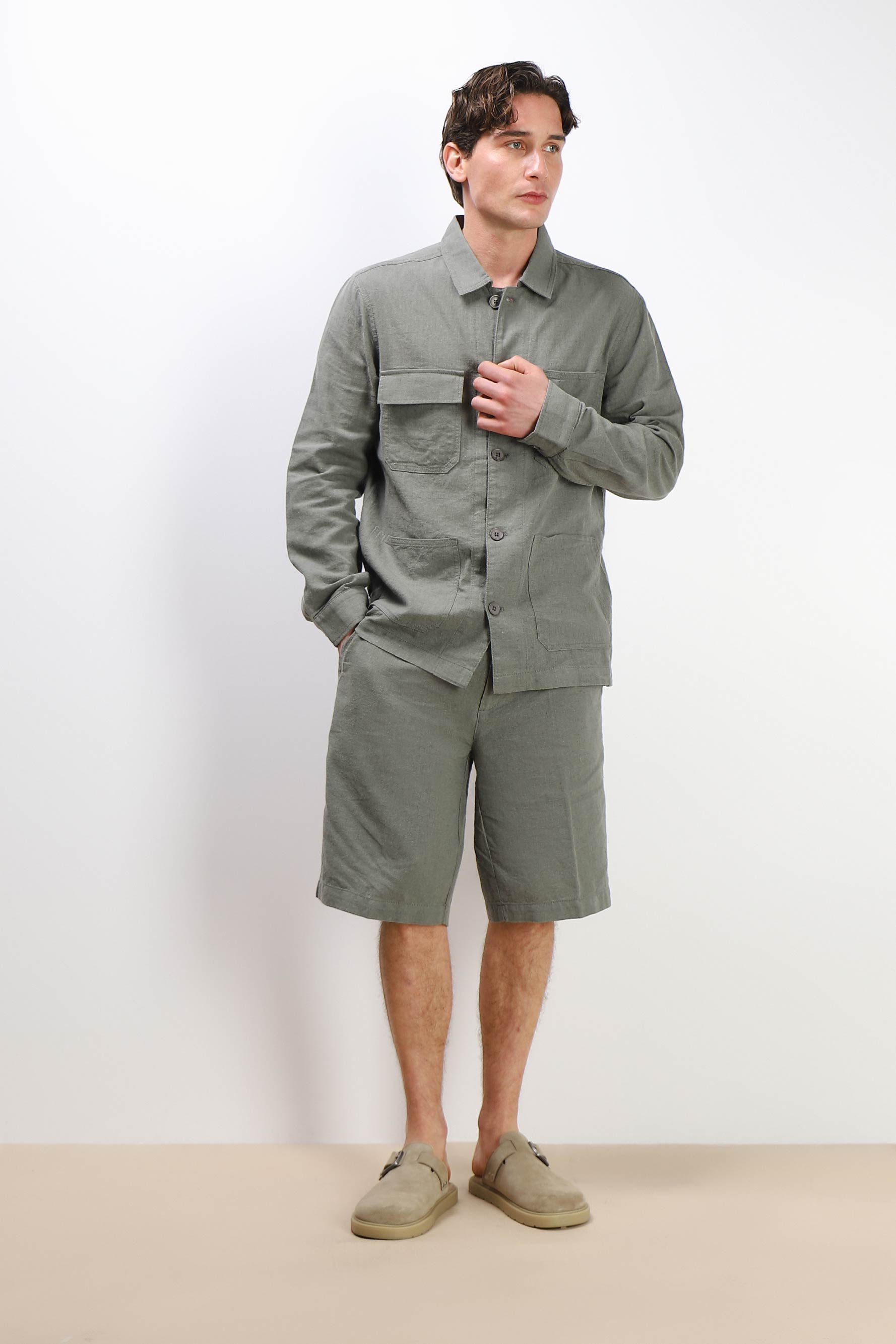 OVERSHIRT IN MISTO LINO VERDE MILITARE