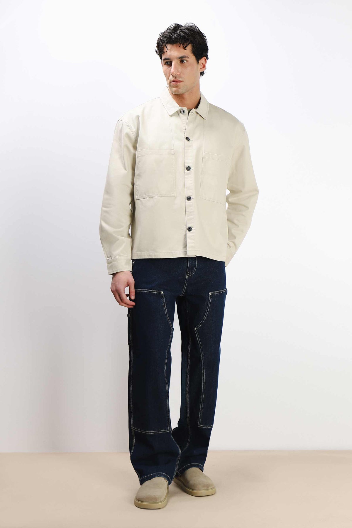 OVERSHIRT IN COTONE DOPPIA TASCA FRONTALE BEIGE CHIARO