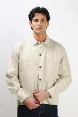 OVERSHIRT IN COTONE DOPPIA TASCA FRONTALE BEIGE CHIARO