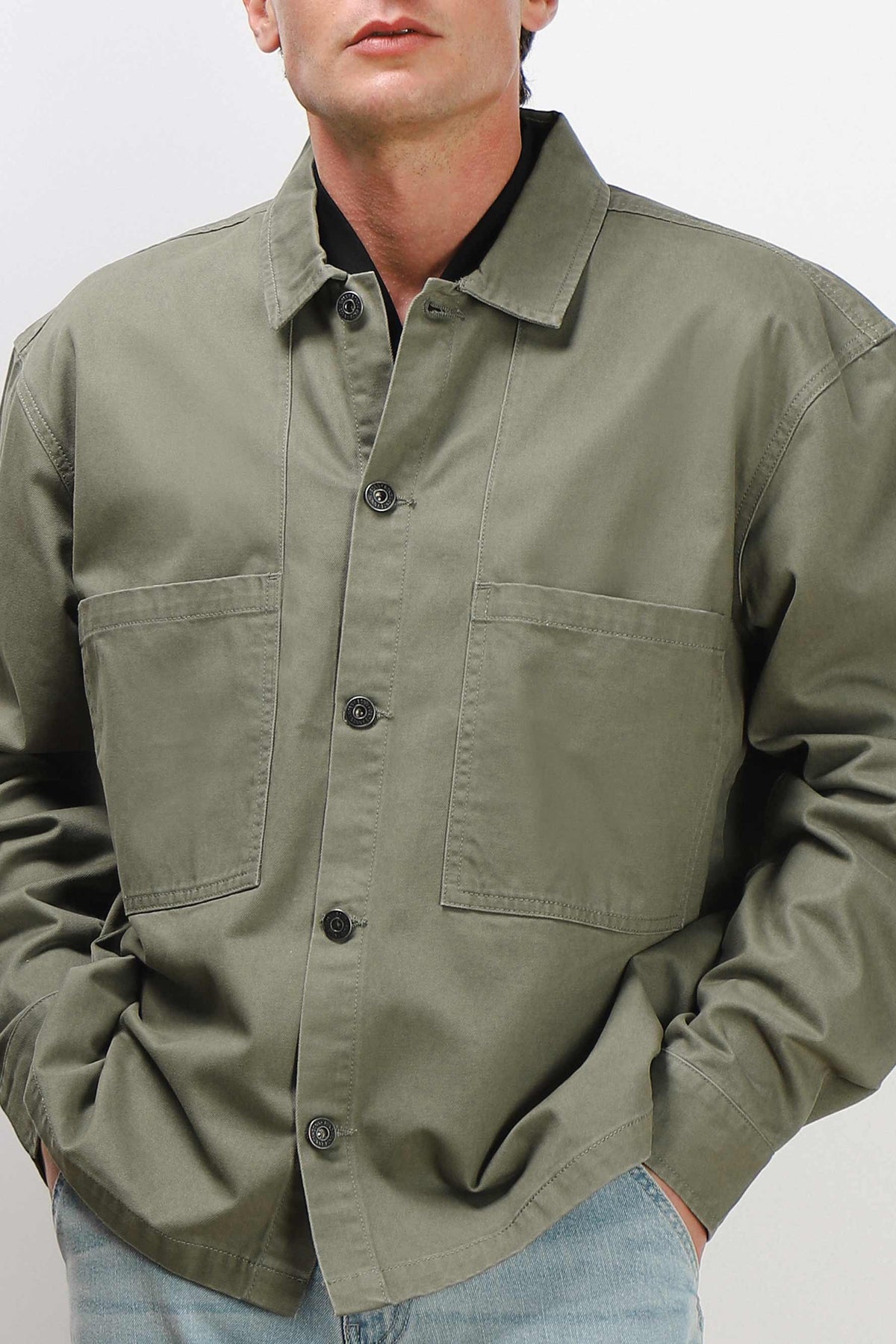 OVERSHIRT IN COTONE DOPPIA TASCA FRONTALE VERDE MILITARE
