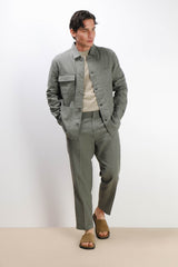 PANTALONE MISTO LINO CON COULISSE VERDE MILITARE