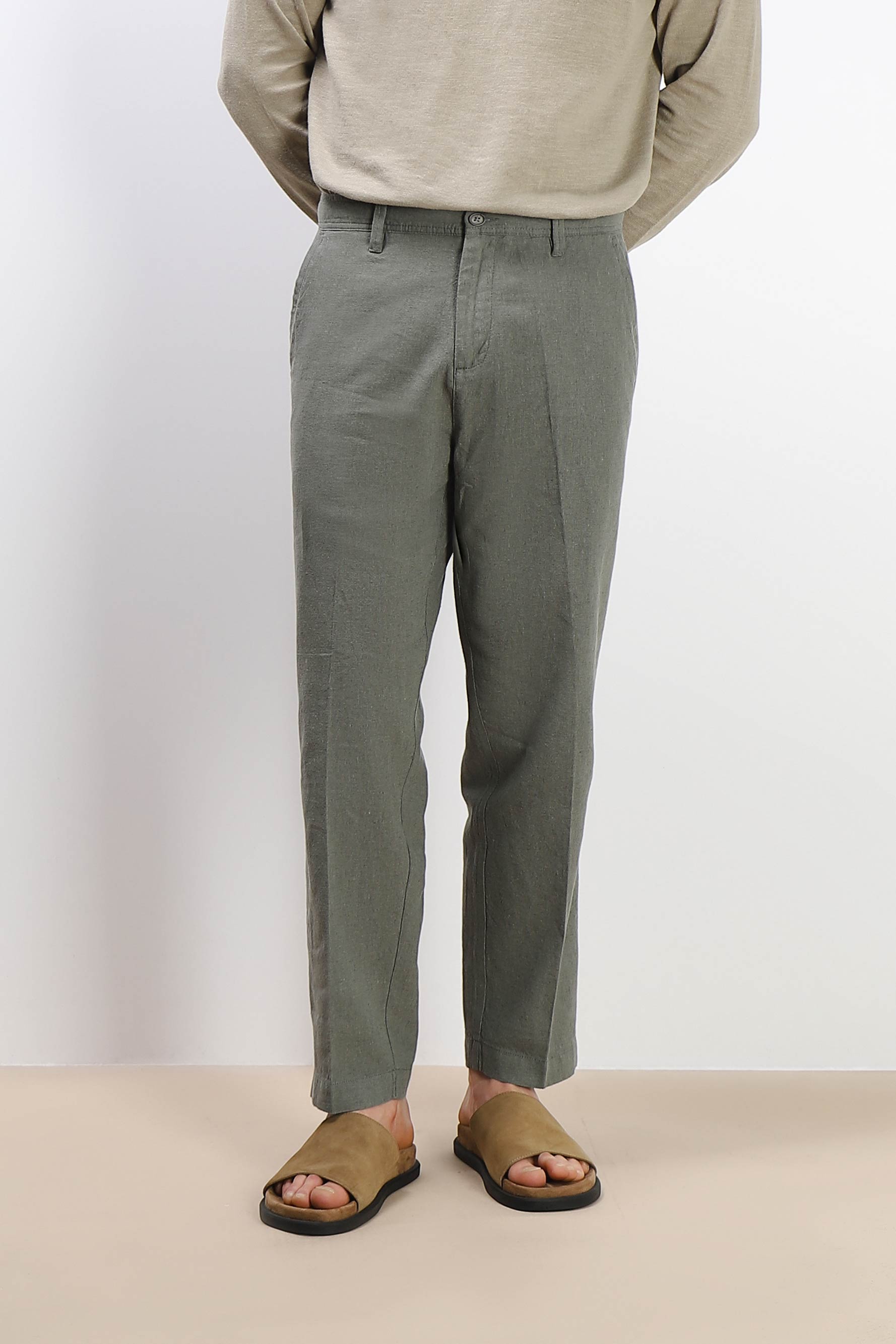 PANTALONE MISTO LINO CON COULISSE VERDE MILITARE