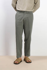 PANTALONE MISTO LINO CON COULISSE VERDE MILITARE