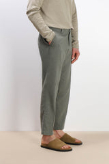 PANTALONE MISTO LINO CON COULISSE VERDE MILITARE