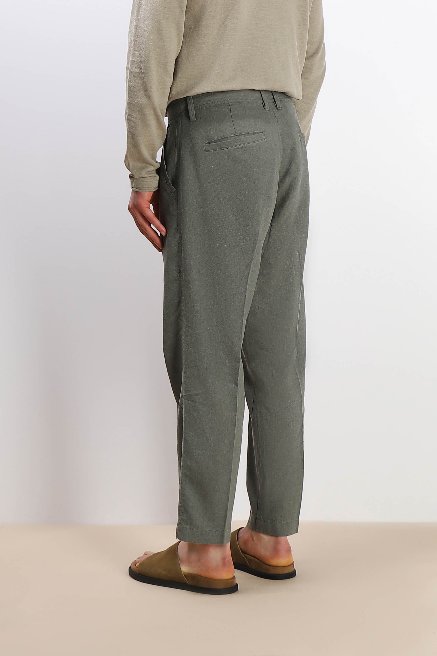 PANTALONE MISTO LINO CON COULISSE VERDE MILITARE