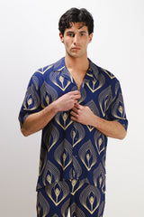 CAMICIA  MORBIDA FANTASIA MEZZA MANICA F INDACO