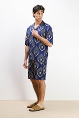 CAMICIA  MORBIDA FANTASIA MEZZA MANICA F INDACO