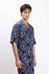 CAMICIA  MORBIDA FANTASIA MEZZA MANICA F INDACO