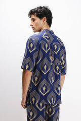 CAMICIA  MORBIDA FANTASIA MEZZA MANICA F INDACO