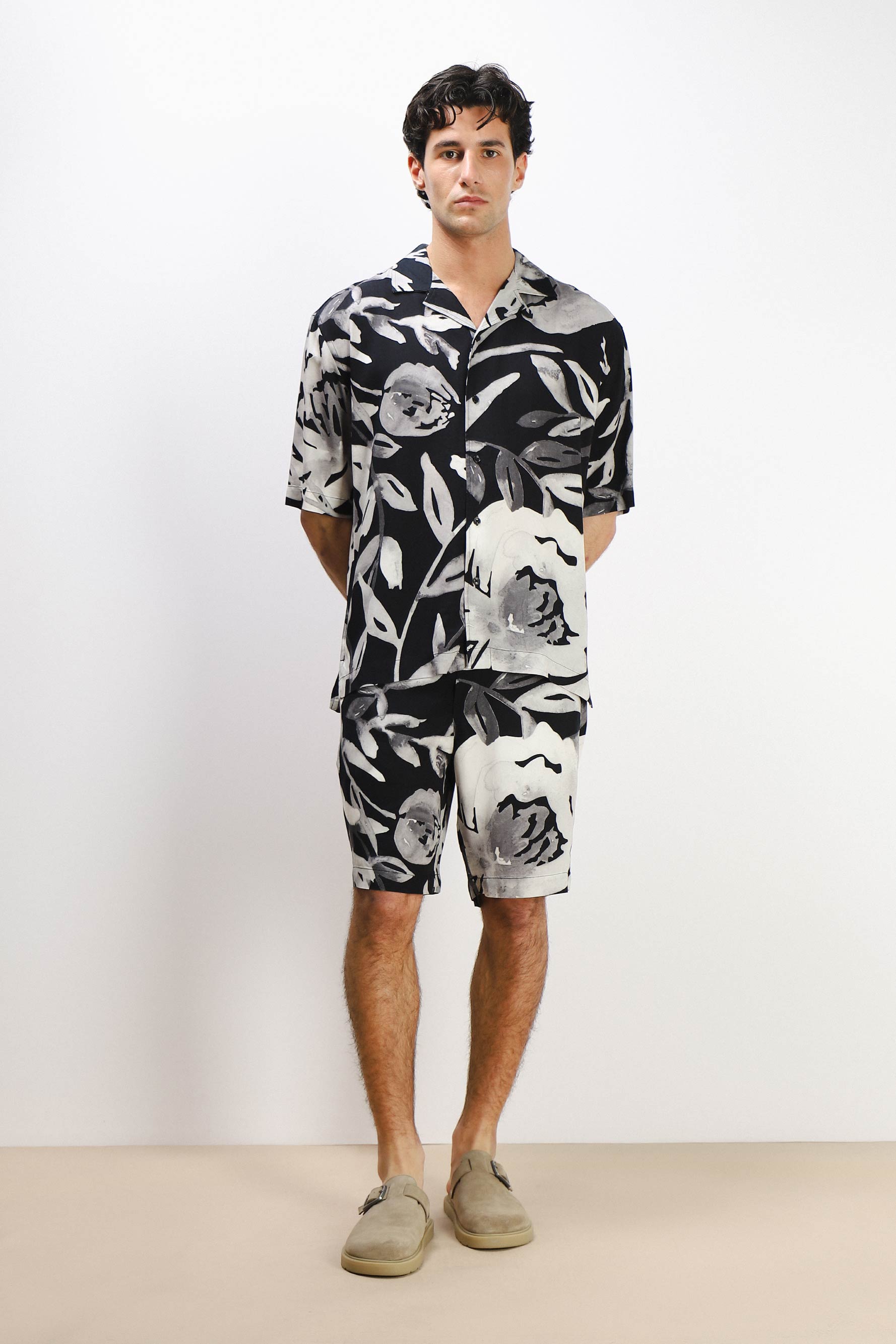CAMICIA  MORBIDA FANTASIA MEZZA MANICA F NERO
