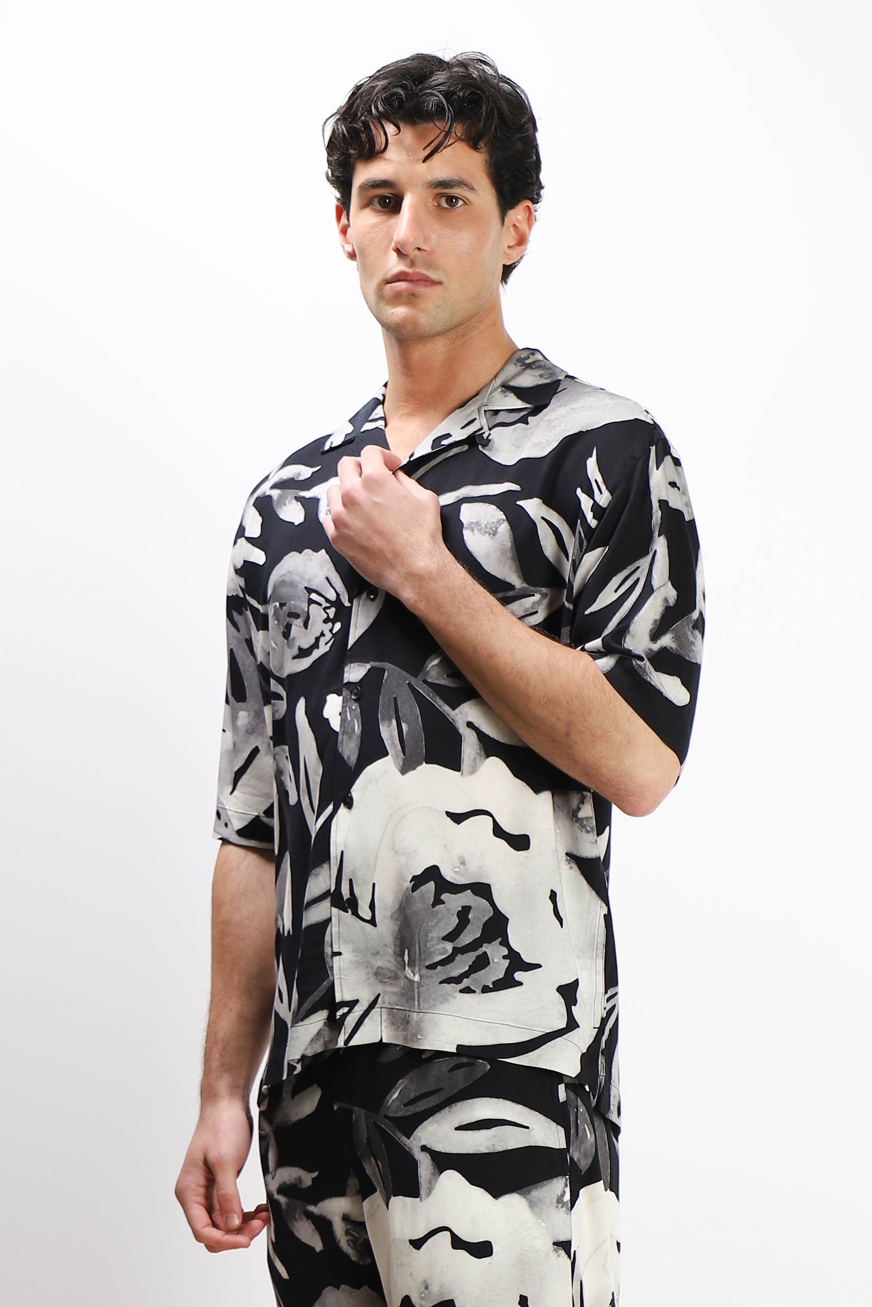 CAMICIA  MORBIDA FANTASIA MEZZA MANICA F NERO