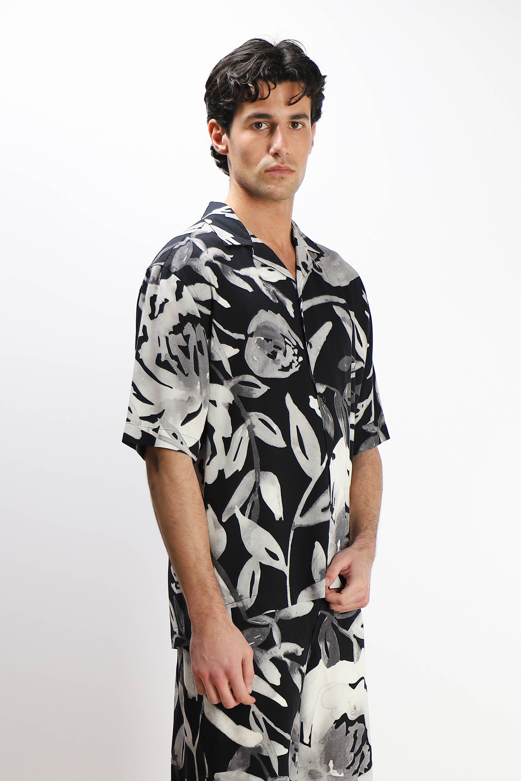 CAMICIA  MORBIDA FANTASIA MEZZA MANICA F NERO