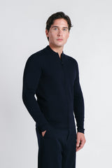 CARDIGAN CON ZIP E COLLO BOMBER BLEU
