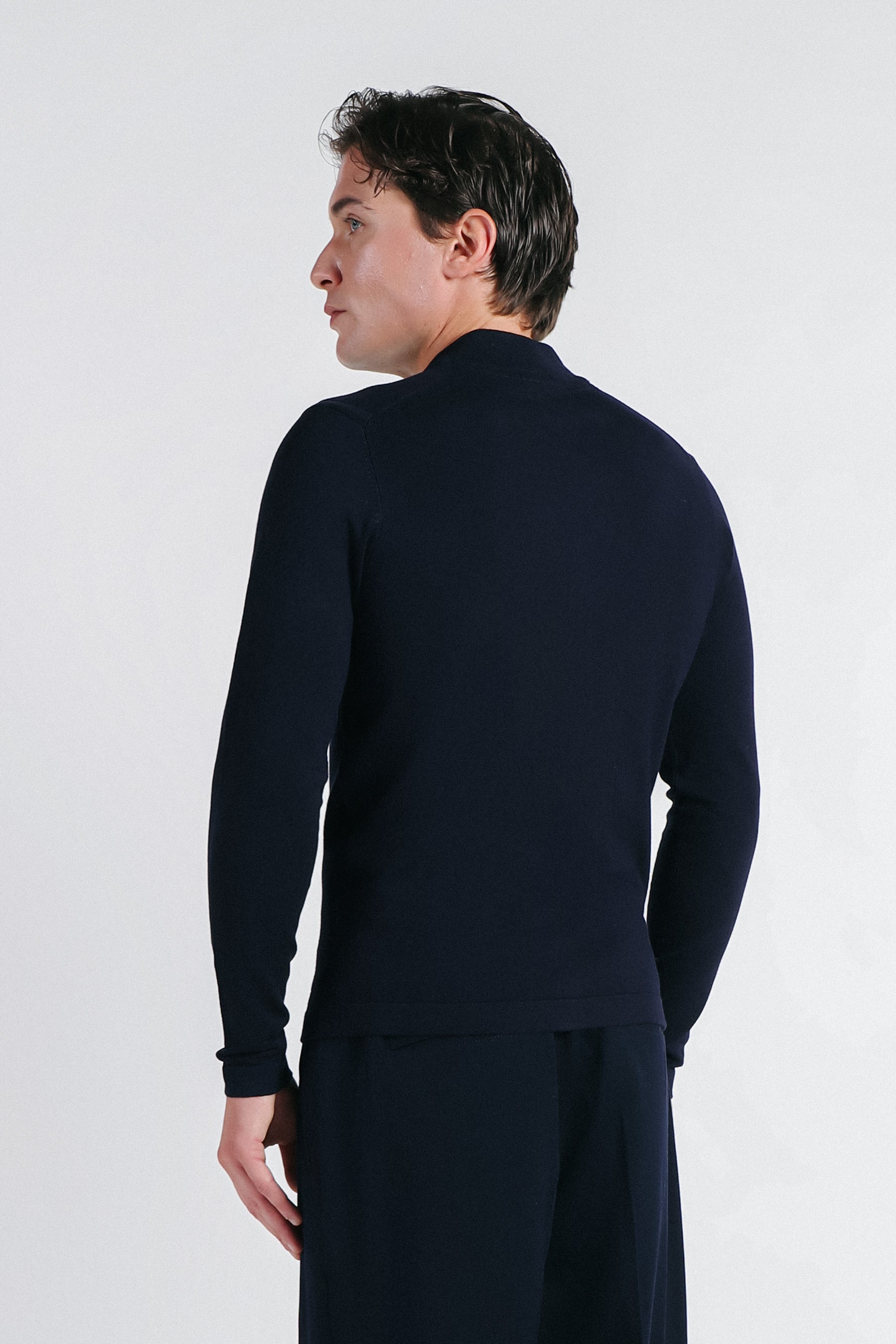 CARDIGAN CON ZIP E COLLO BOMBER BLEU