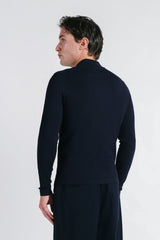 CARDIGAN CON ZIP E COLLO BOMBER BLEU