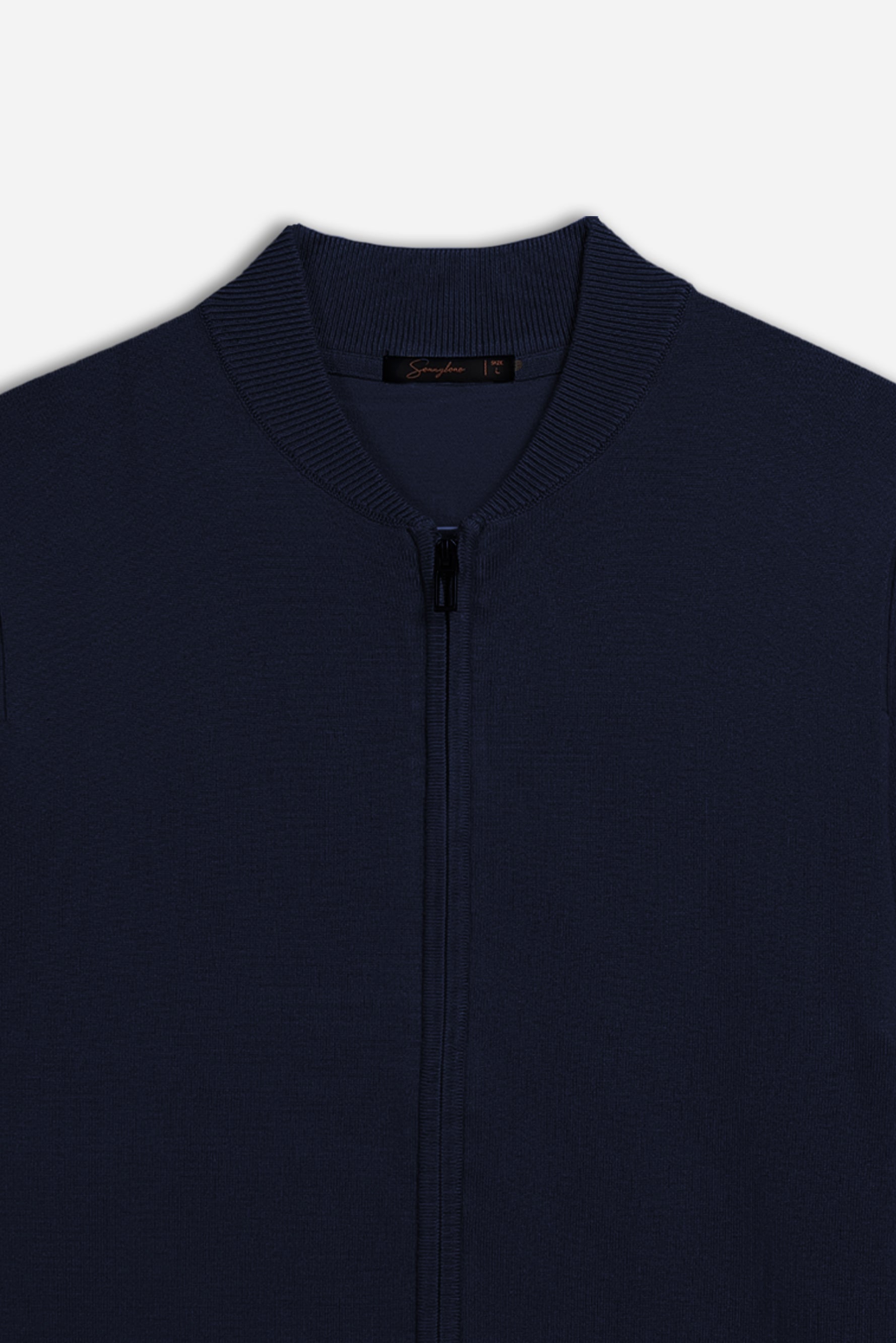 CARDIGAN CON ZIP E COLLO BOMBER BLEU