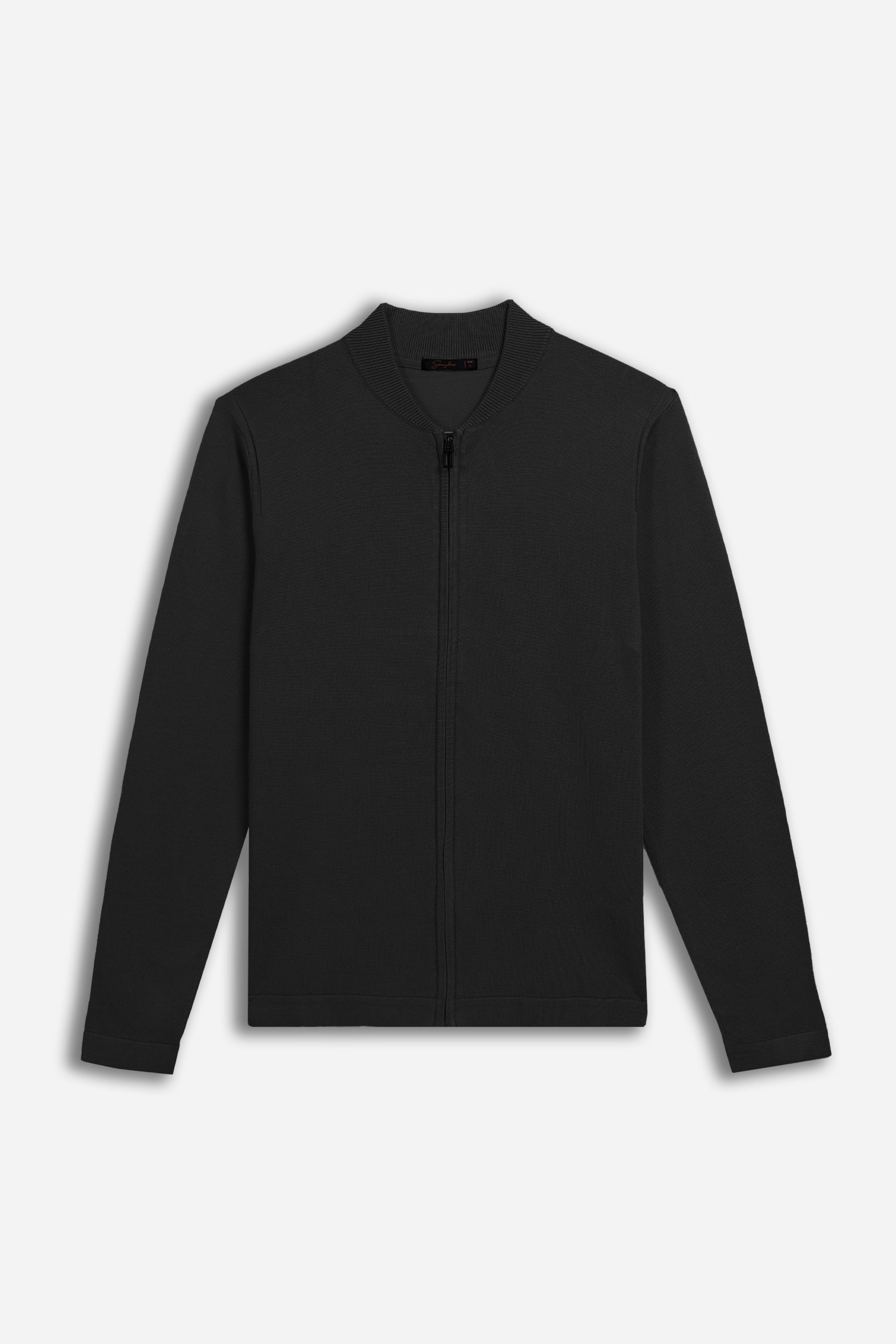CARDIGAN CON ZIP E COLLO BOMBER NERO