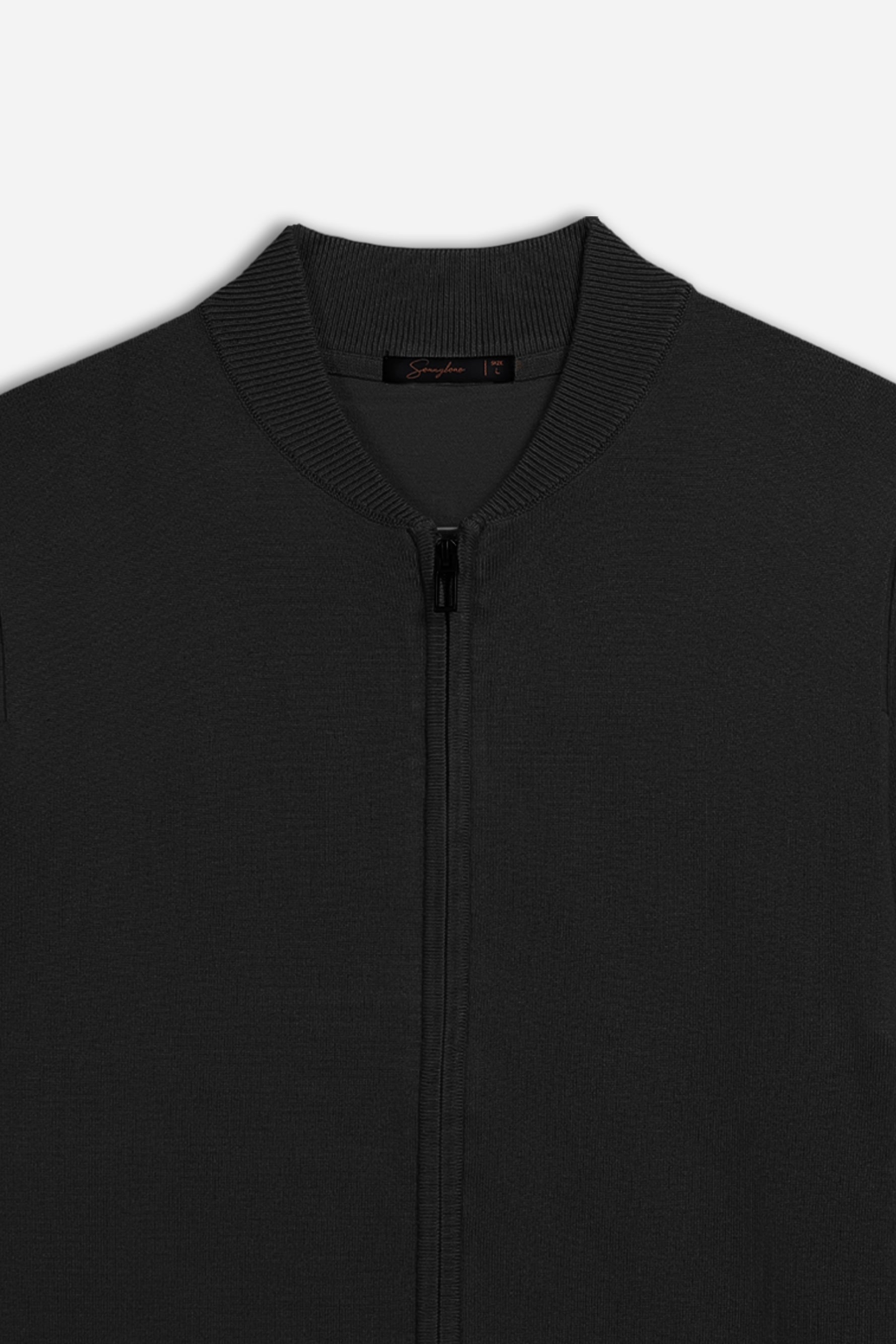 CARDIGAN CON ZIP E COLLO BOMBER NERO