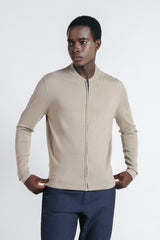 CARDIGAN CON ZIP E COLLO BOMBER TORTORA