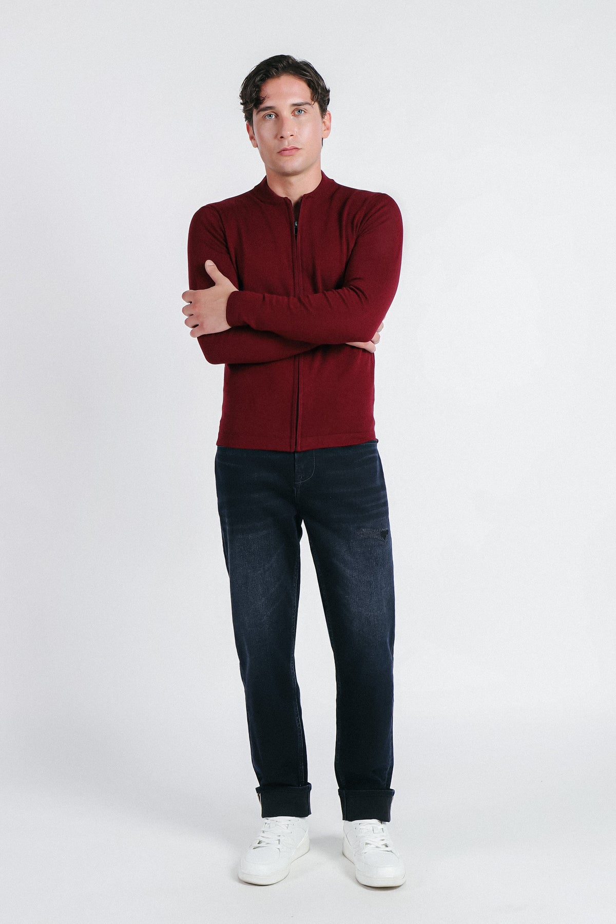 CARDIGAN CON ZIP E COLLO BOMBER VINACCIA