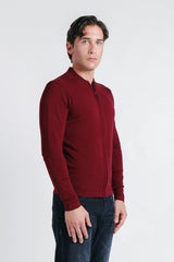 CARDIGAN CON ZIP E COLLO BOMBER VINACCIA