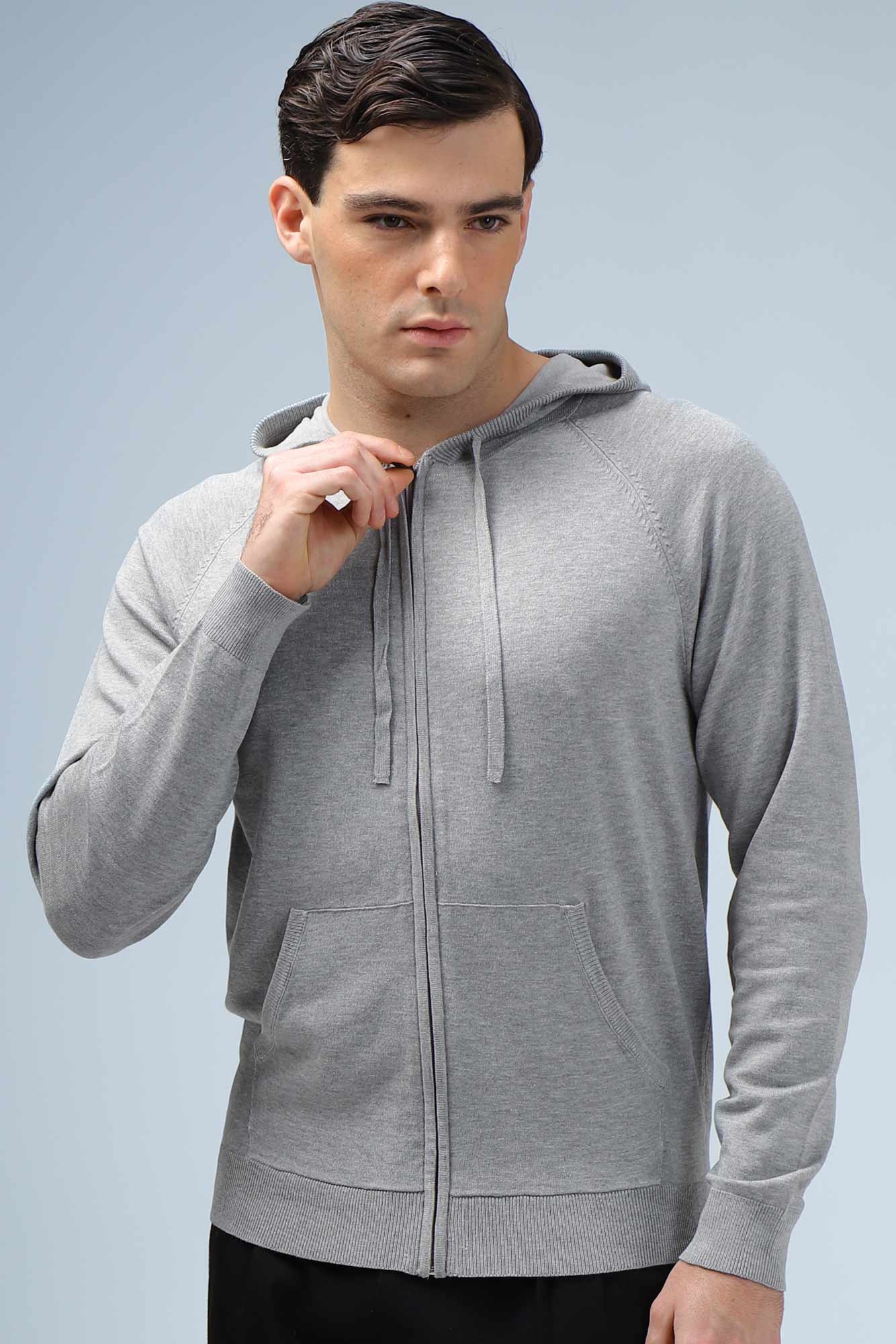 MAGLIA CON CAPPUCCIO ZIP E MARSUPIO M G.CHIARO