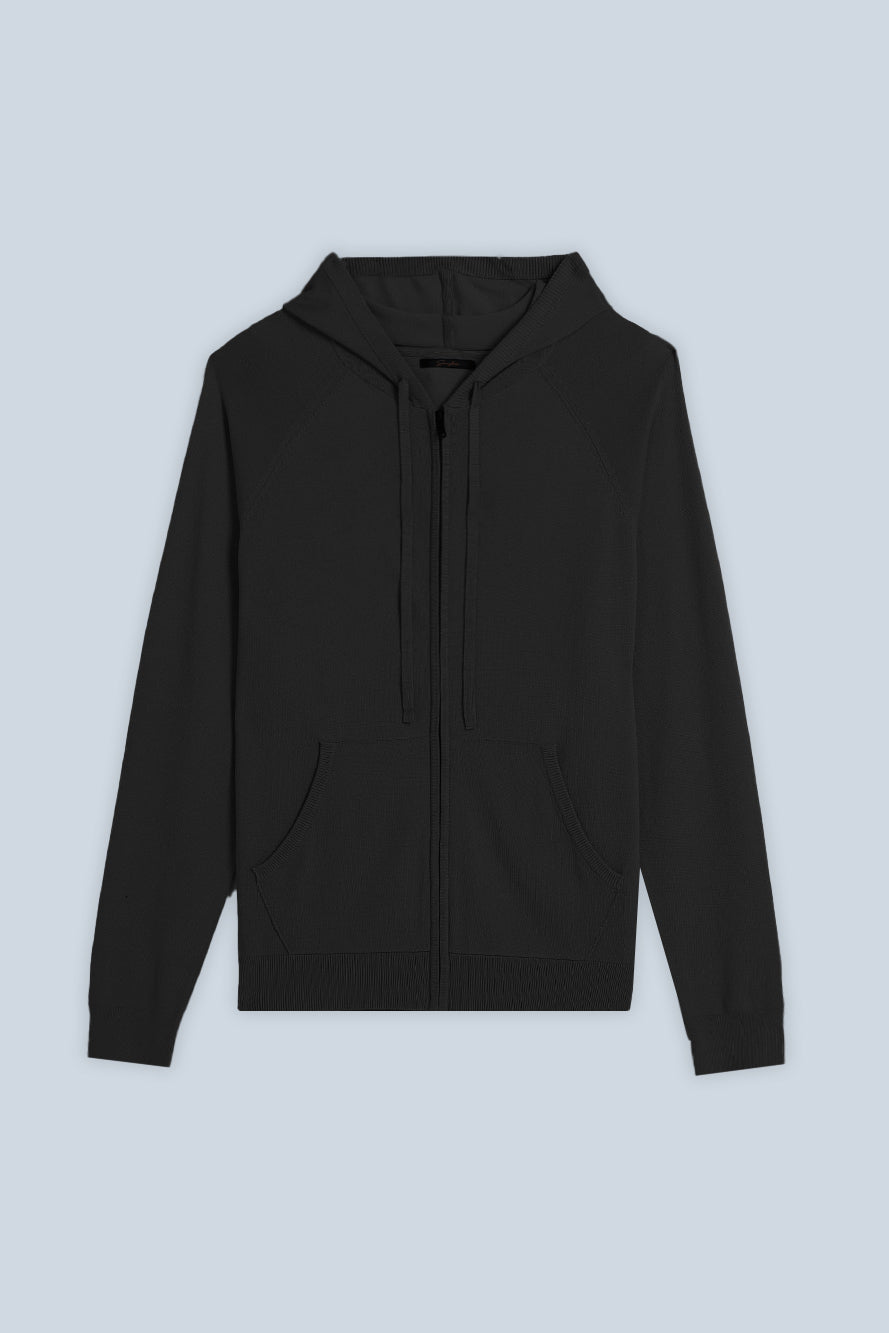 MAGLIA CON CAPPUCCIO ZIP E MARSUPIO NERO