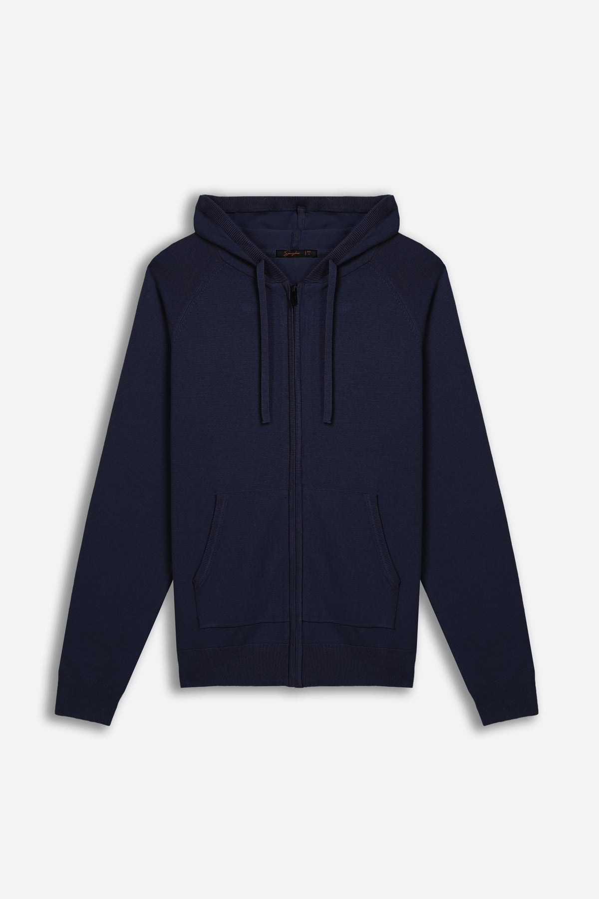 MAGLIA CON ZIP, CAPPUCCIO E MARSUPIO BLEU