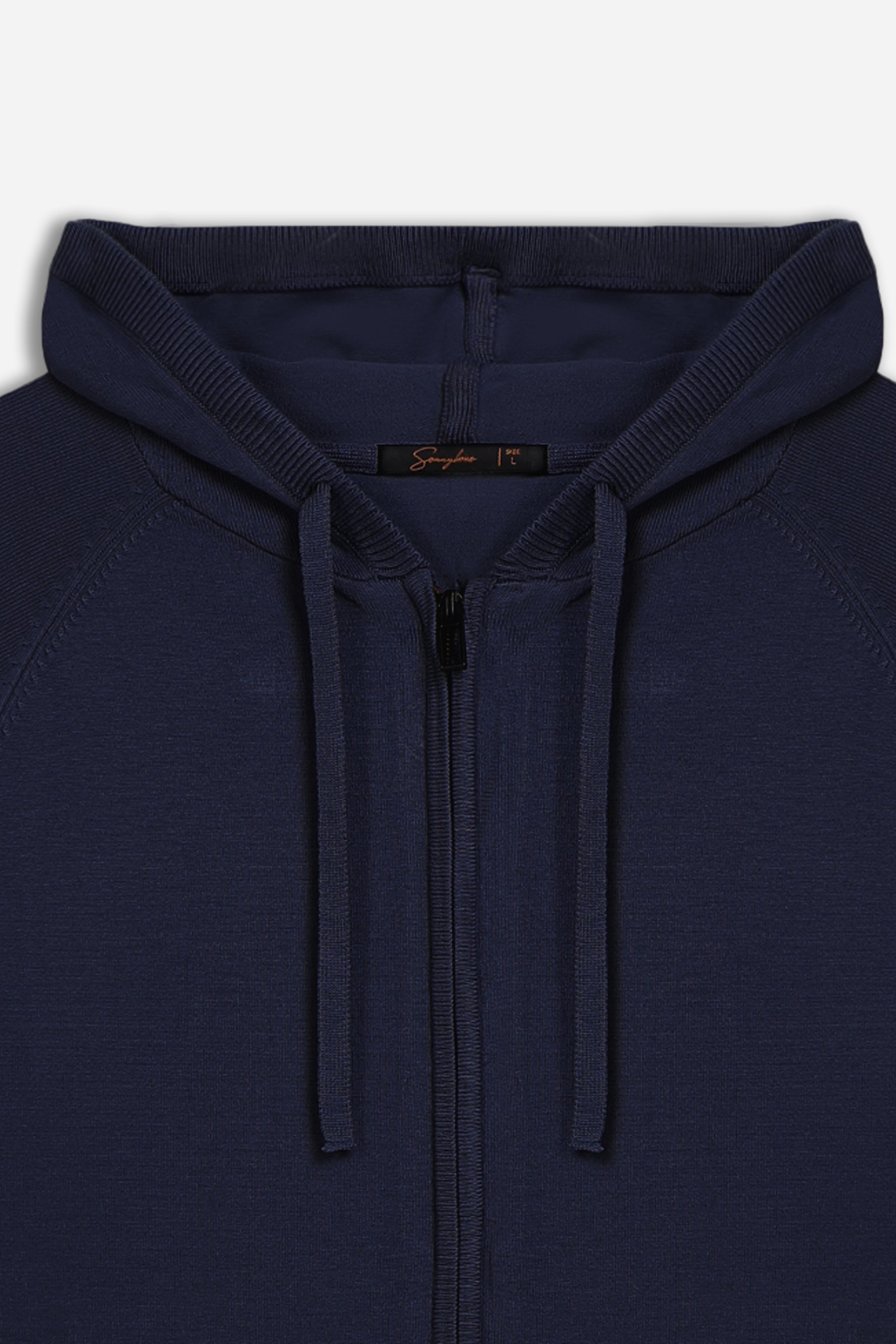 MAGLIA CON ZIP, CAPPUCCIO E MARSUPIO BLEU