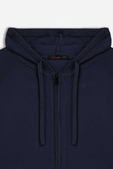 MAGLIA CON ZIP, CAPPUCCIO E MARSUPIO BLEU