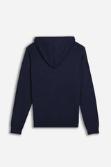 MAGLIA CON ZIP, CAPPUCCIO E MARSUPIO BLEU